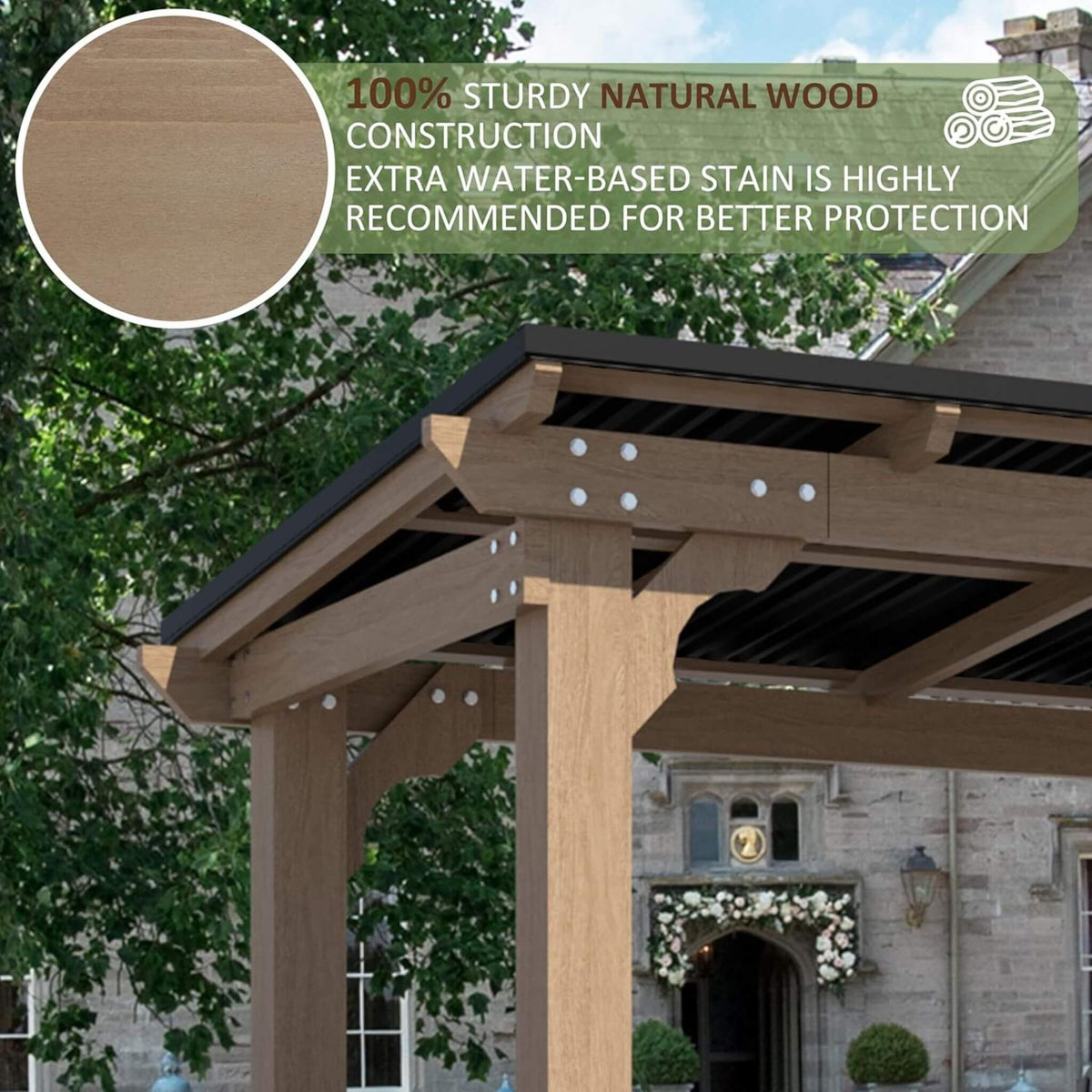 Heavy-Duty Wooden Grill Gazebo with Sloped Metal Roof