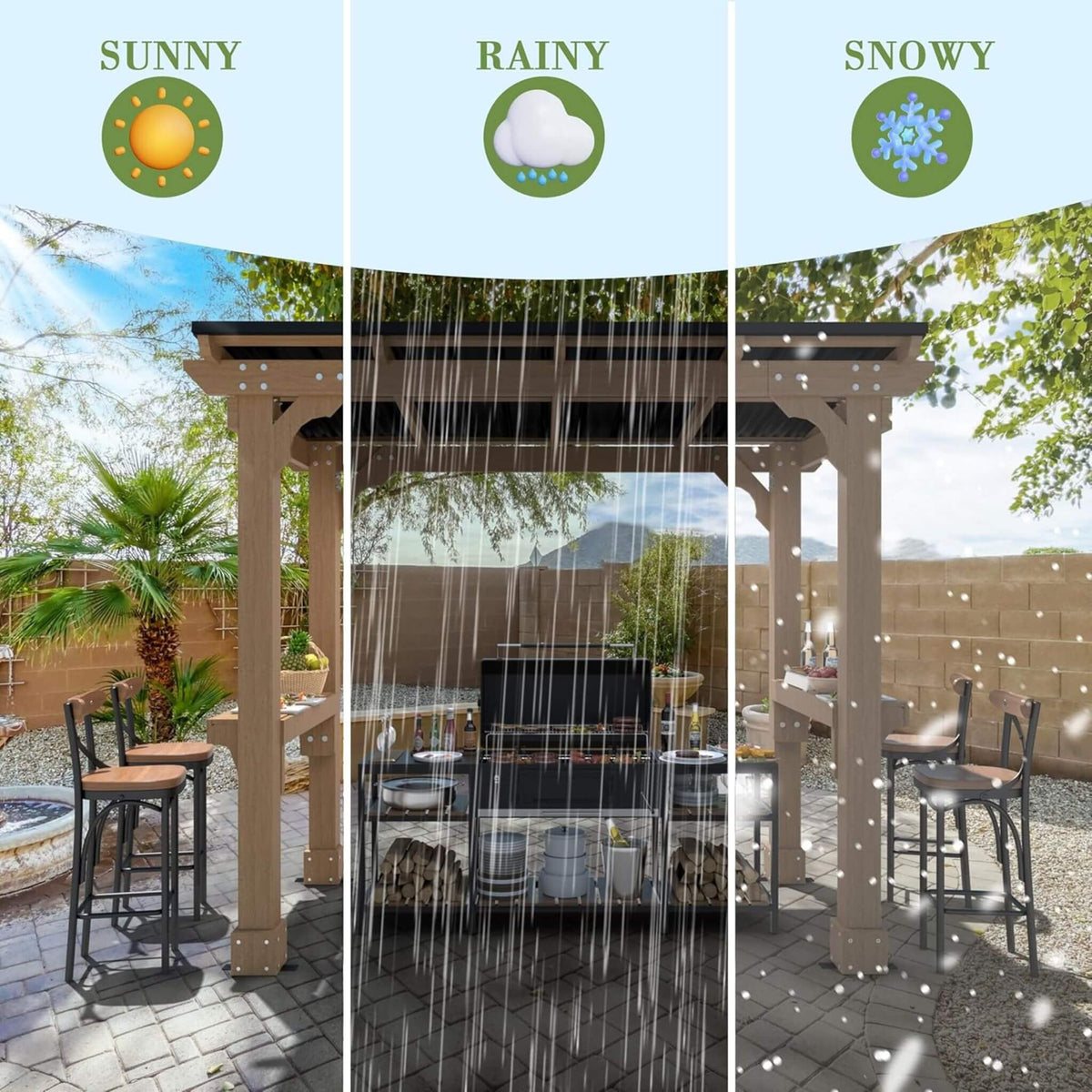 Heavy-Duty Wooden Grill Gazebo with Sloped Metal Roof