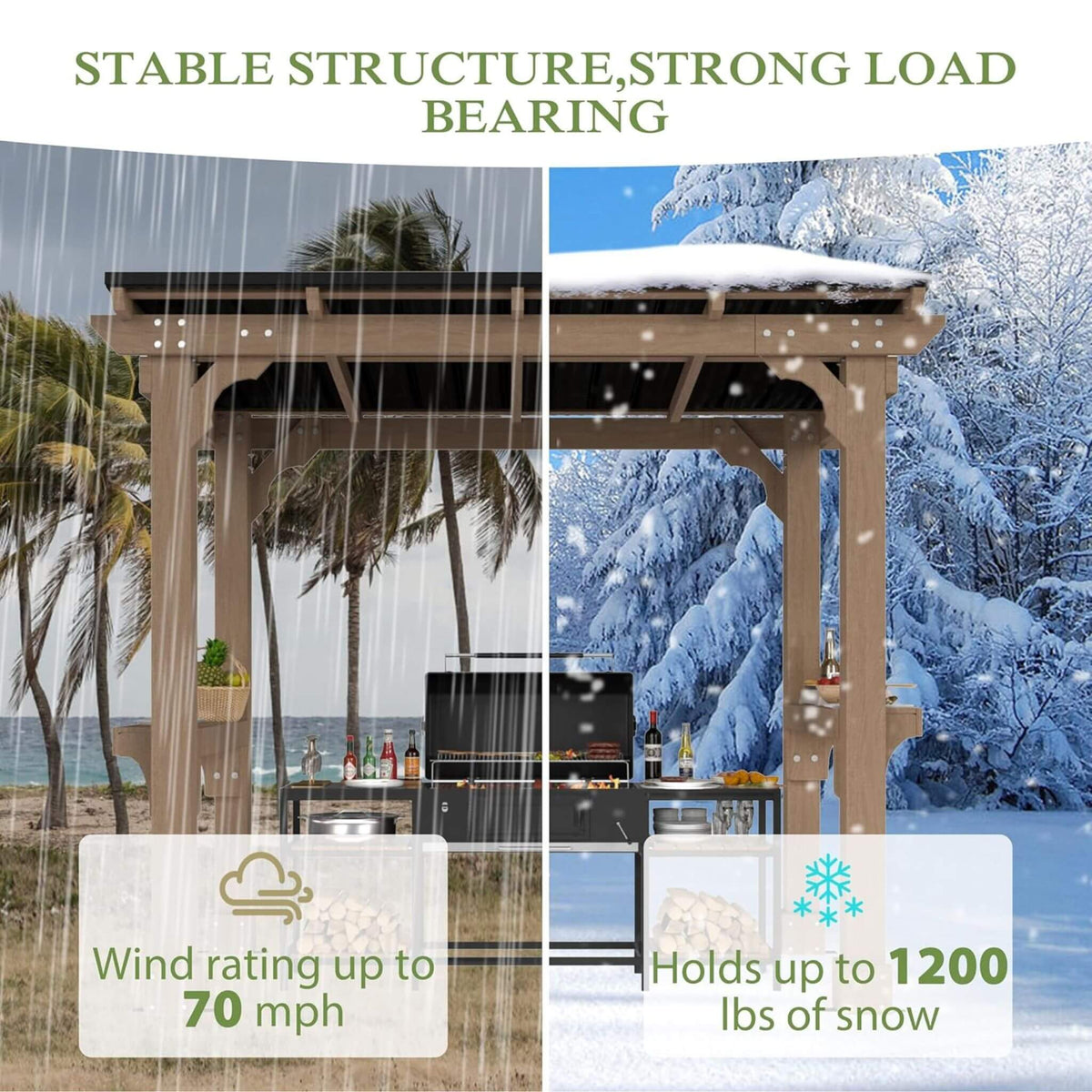 Heavy-Duty Wooden Grill Gazebo with Sloped Metal Roof