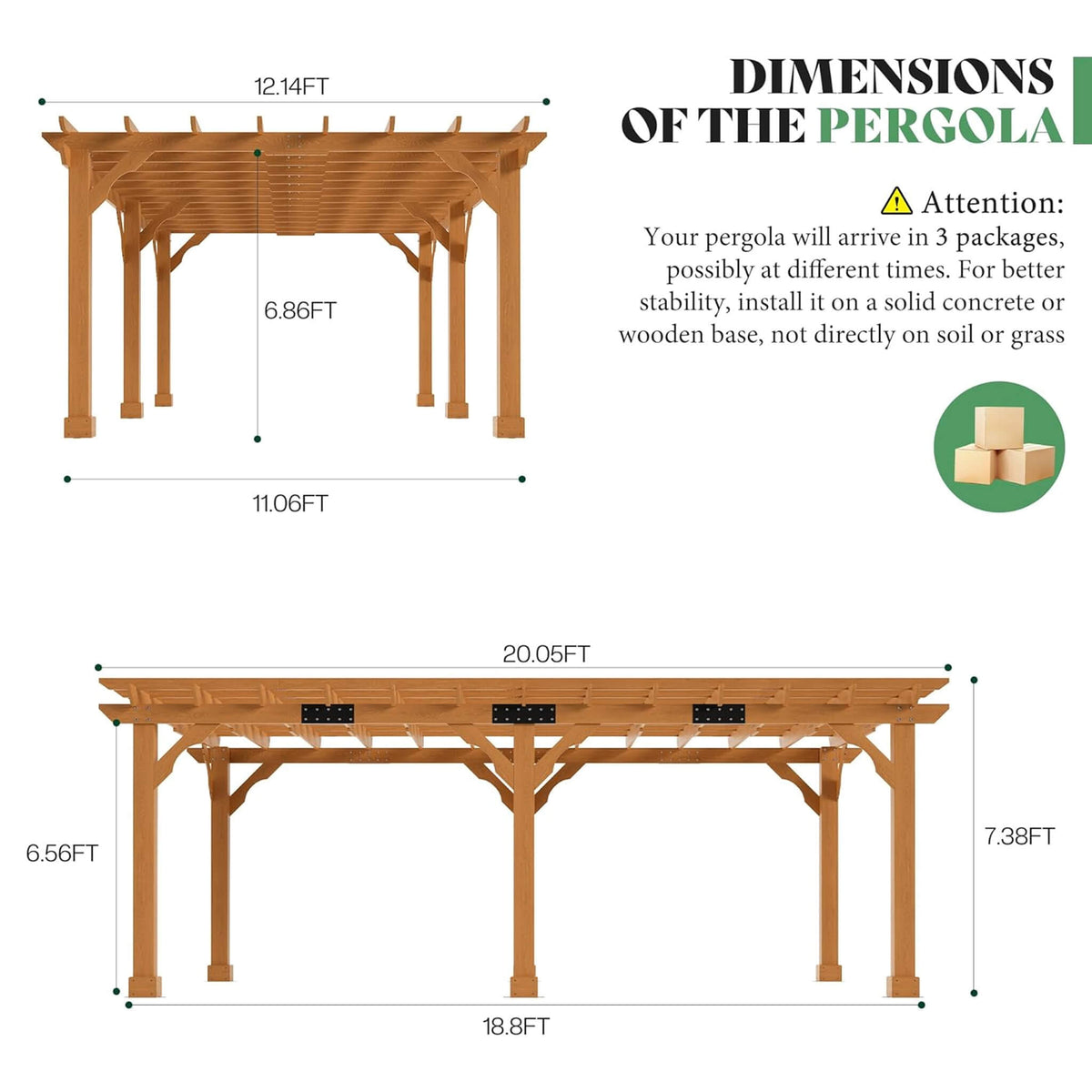 Large Outdoor Cedar Wood Pergola Kit with Slatted Roof