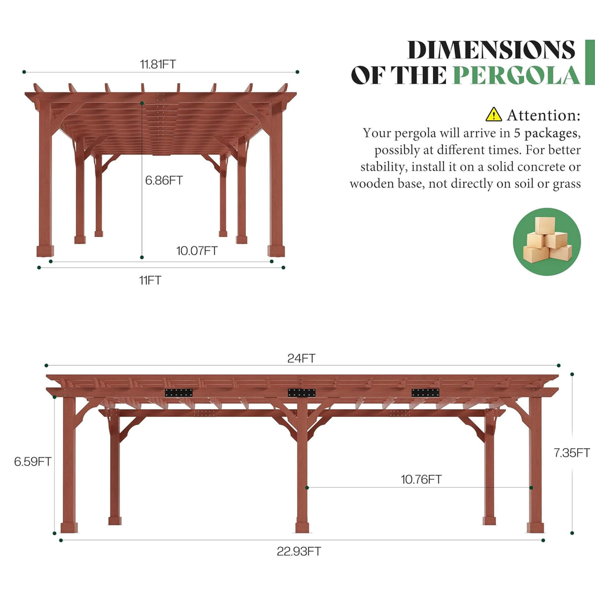 Large Outdoor Cedar Wood Pergola Kit with Slatted Roof