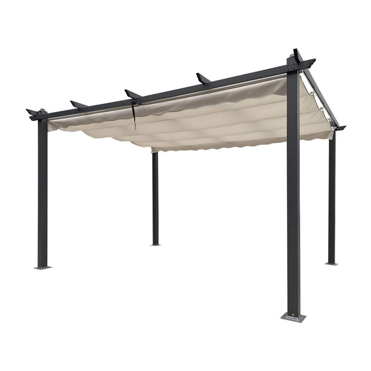 Saksby 10x13ft Large Outdoor Patio Pergola with Canopy &amp; Retractable Sun Shades, Beige