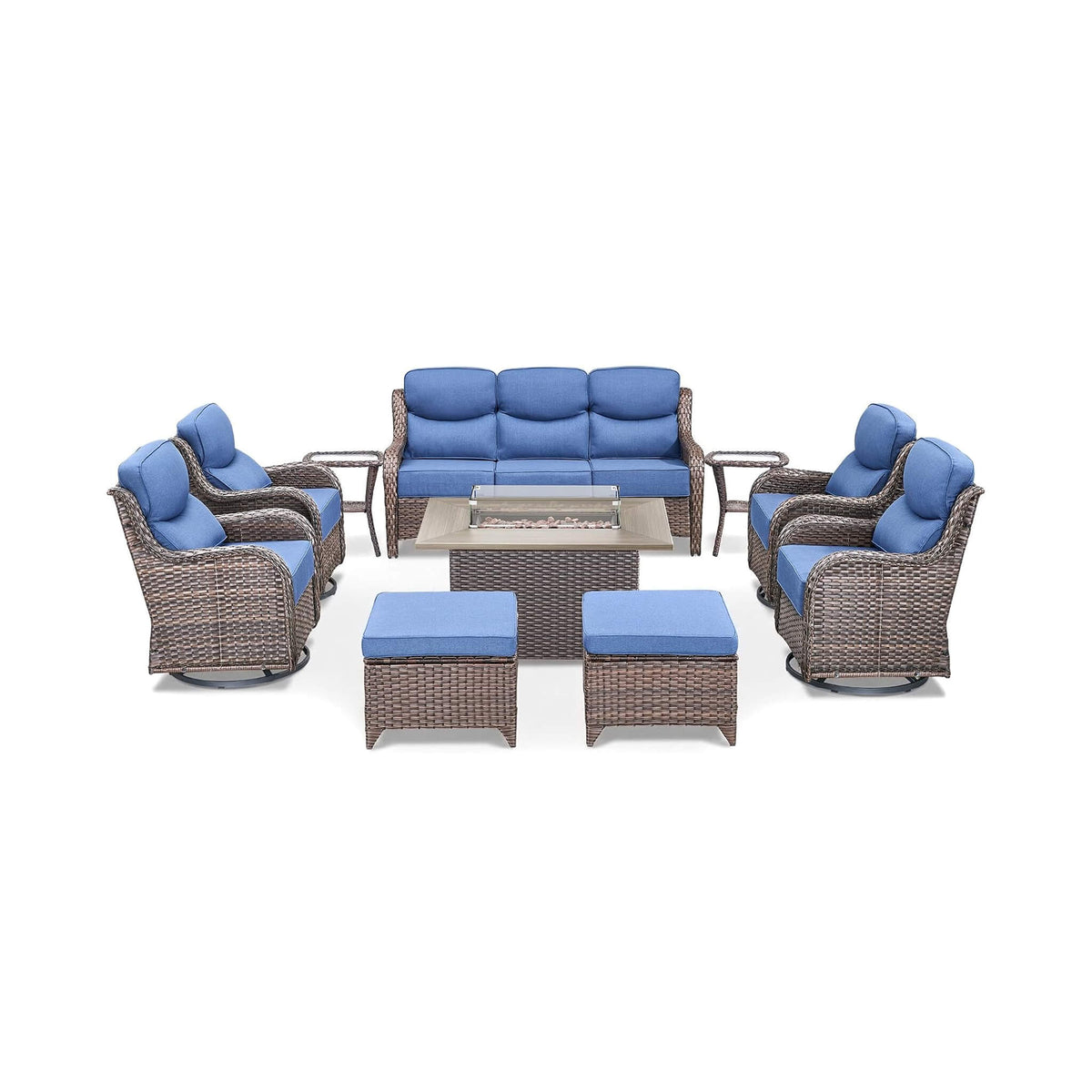 Alora Luxury 10-Piece All-Weather Outdoor Patio Furniture Set with Fire Pit Table