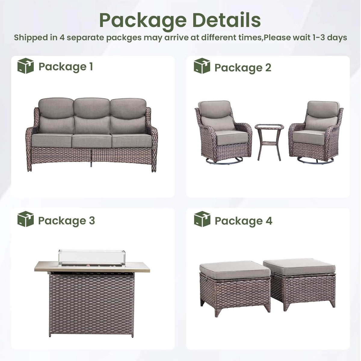 Luxury 7-Piece Outdoor Patio Furniture Set with Fire Pit Table