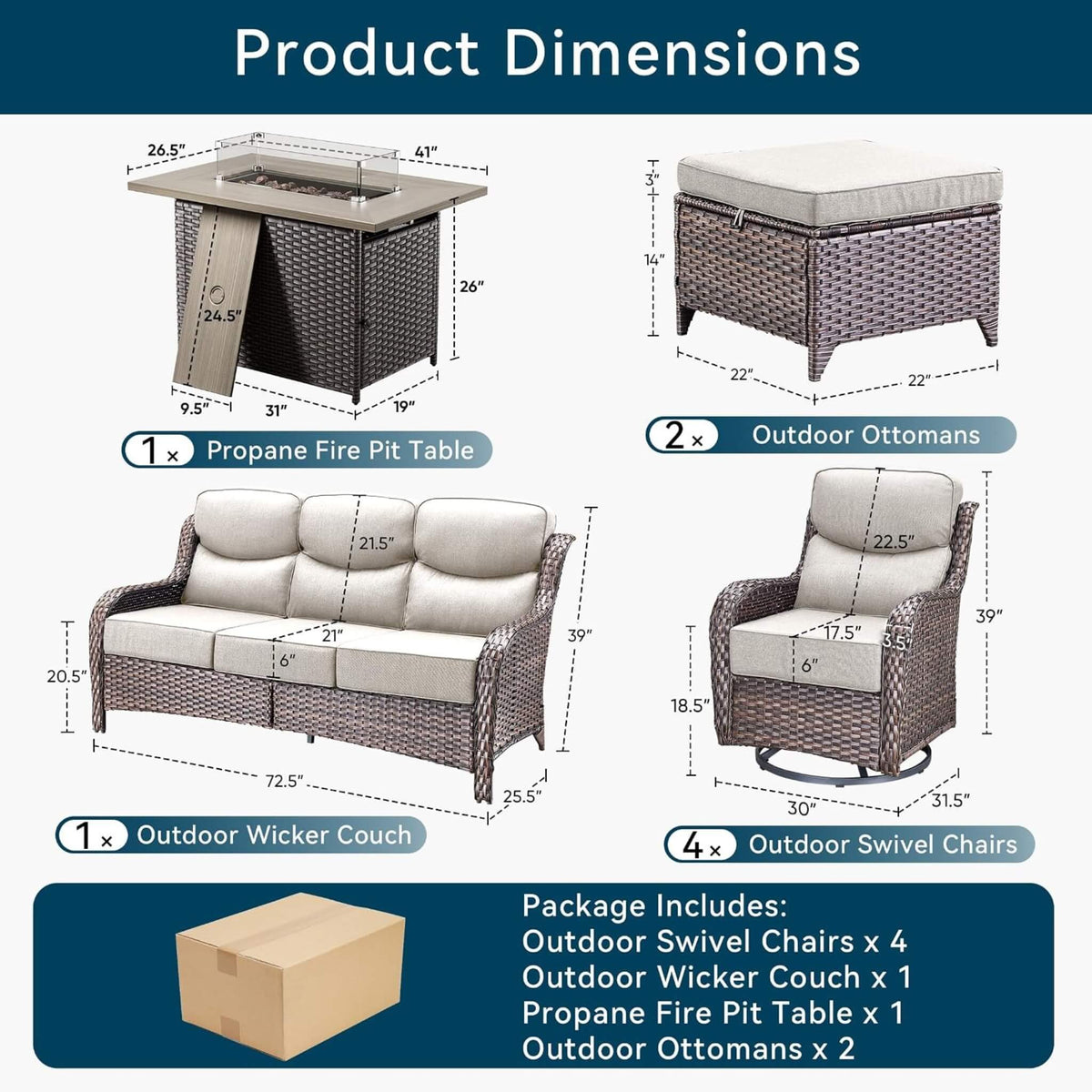 Luxury 8-Piece All-Weather Patio Furniture Set with Fire Pit Table