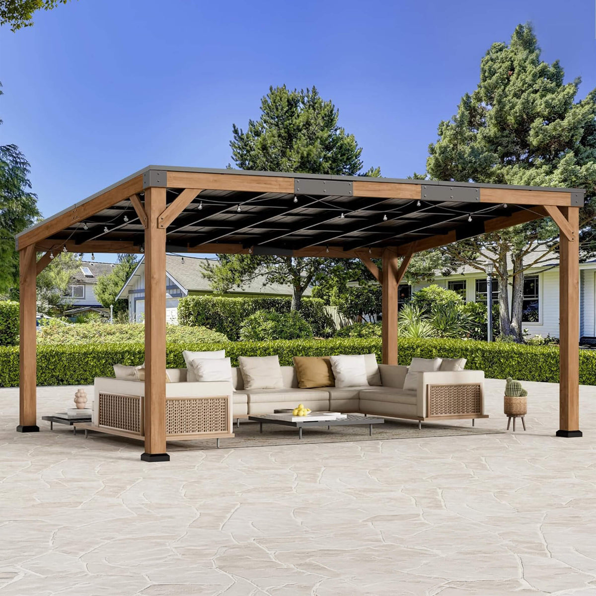 Luxury Modern Cedar Gazebo with Sloped Hardtop Roof