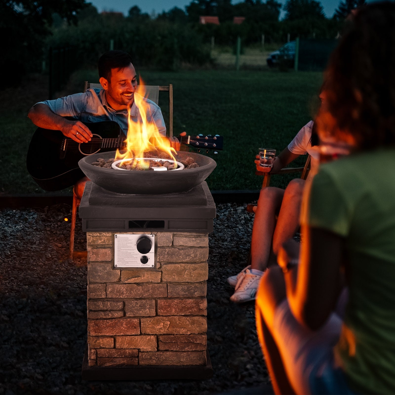 Propane Fire Pit Table – Stacked Stone Look, 40,000 BTU