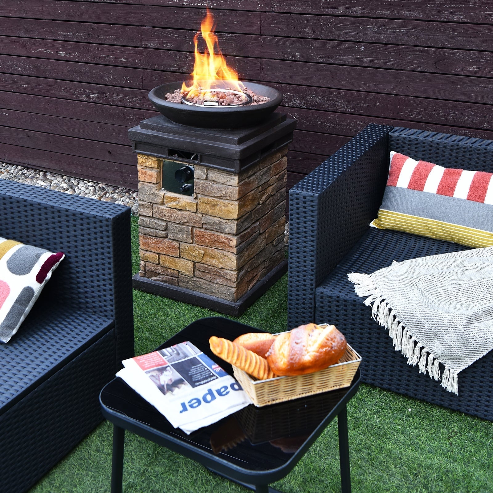 Propane Fire Pit Table – Stacked Stone Look, 40,000 BTU