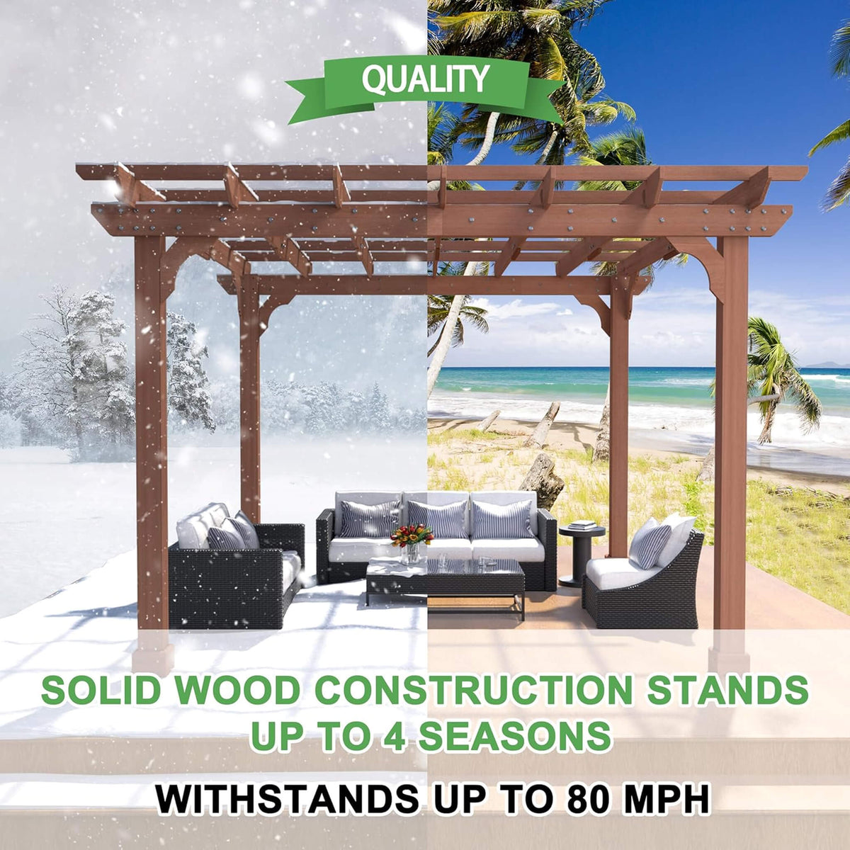 Outdoor Cedar Wood Patio Pergola with Slatted Trellis Roof