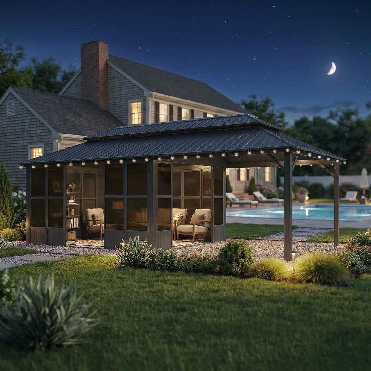 Outdoor Hardtop Aluminum Solarium with Sliding Doors & Removable PC Screens