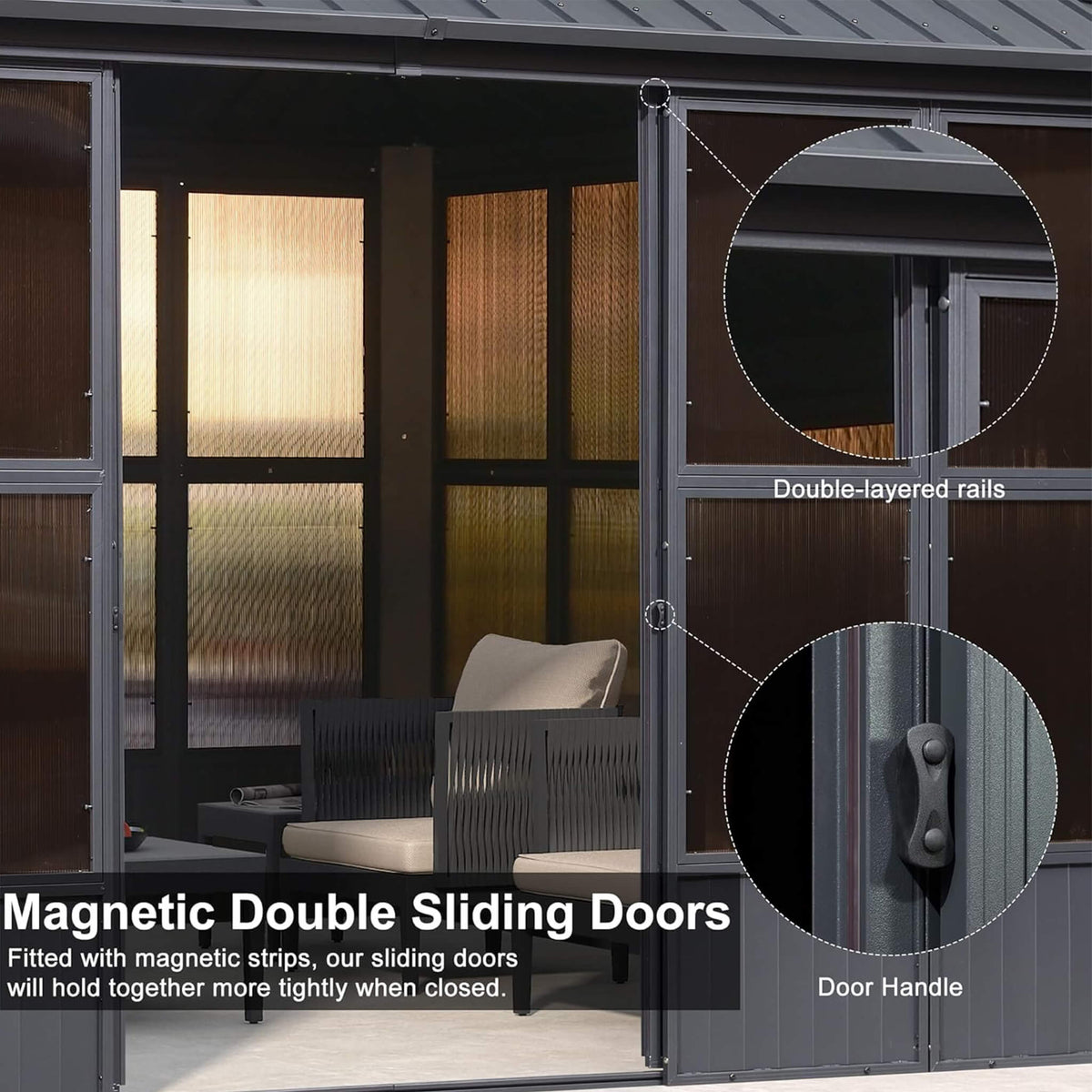 Outdoor Hardtop Aluminum Solarium with Sliding Doors & Removable PC Screens