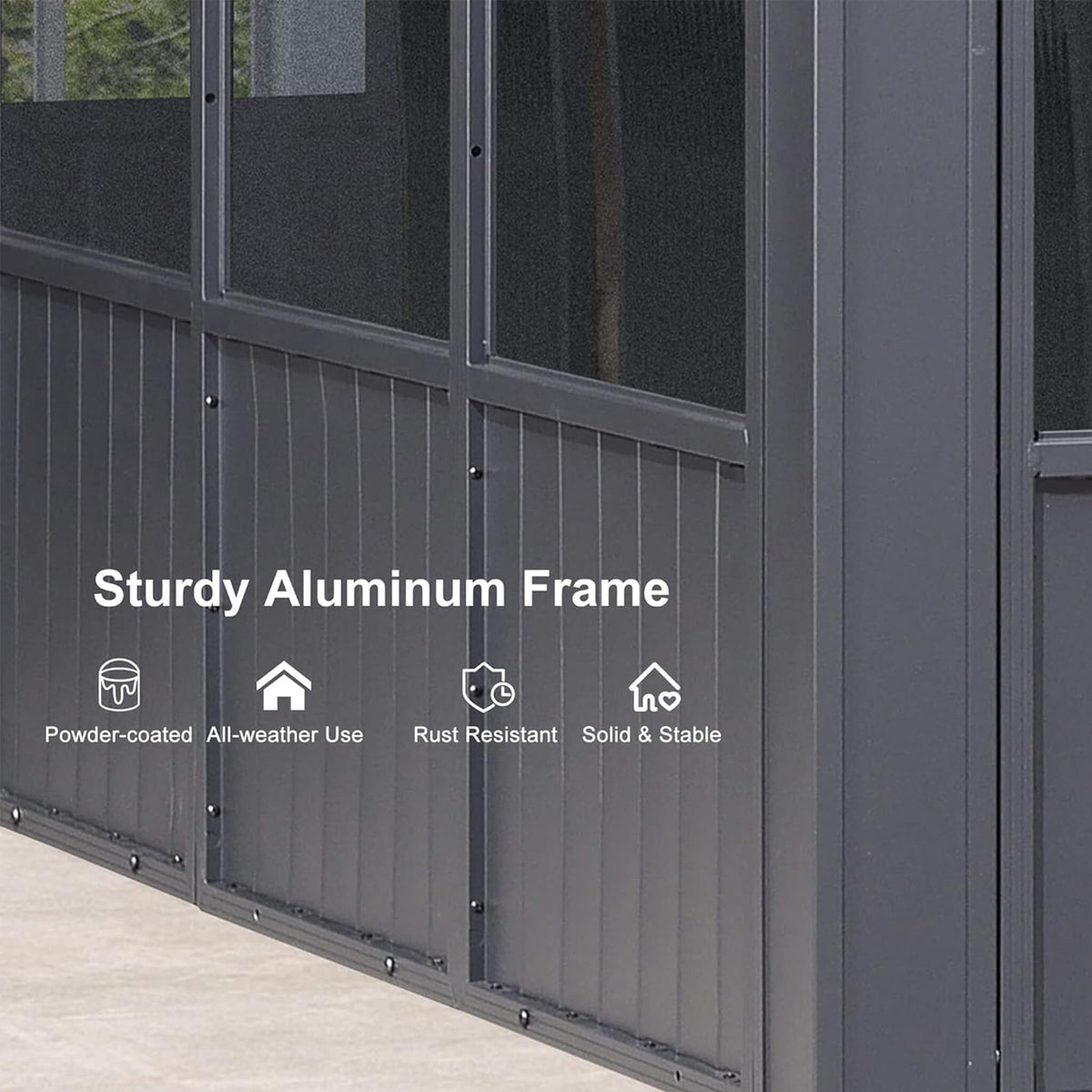 Outdoor Hardtop Aluminum Solarium with Sliding Doors & Removable PC Screens