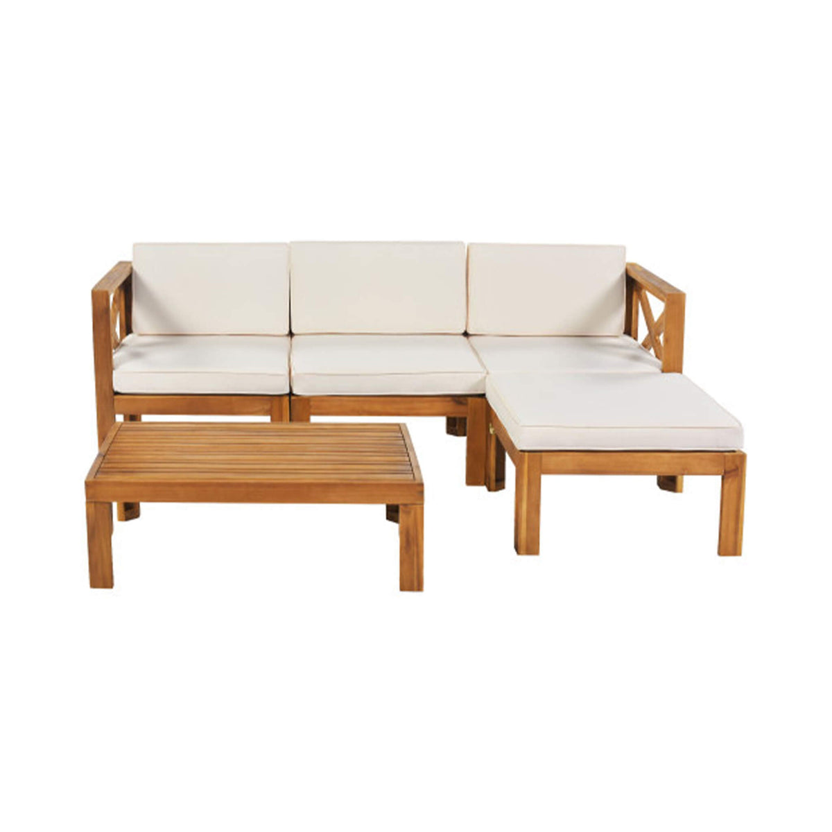 5-Piece Outdoor Hardwood X-Back Sectional Sofa Set with Cushions