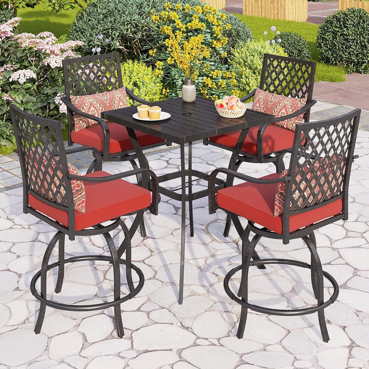 6-Piece Bar Height Patio Furniture Set with Swivel Chairs & Cushions