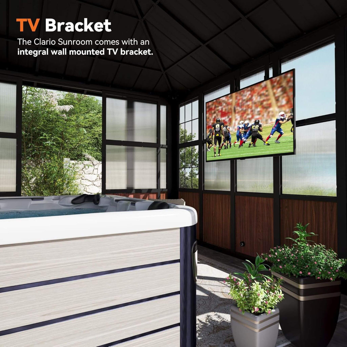 Premium Hardtop Aluminum Sunroom Solarium with TV Mount & Sliding Doors