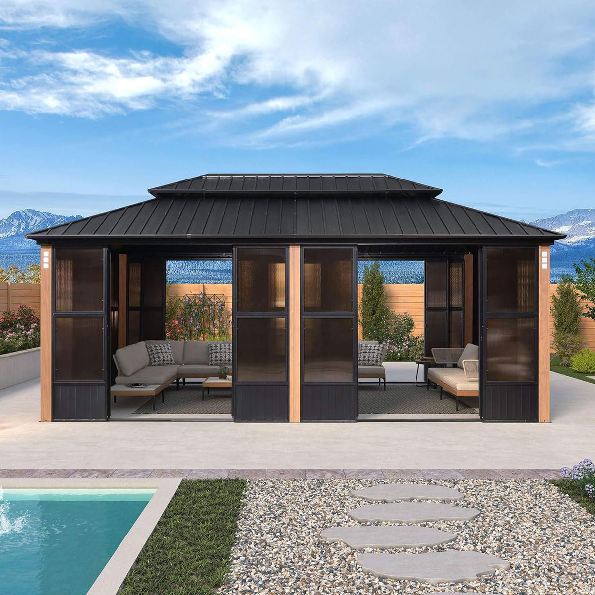 Premium Hardtop Double-Top Outdoor Patio Solarium Sunroom