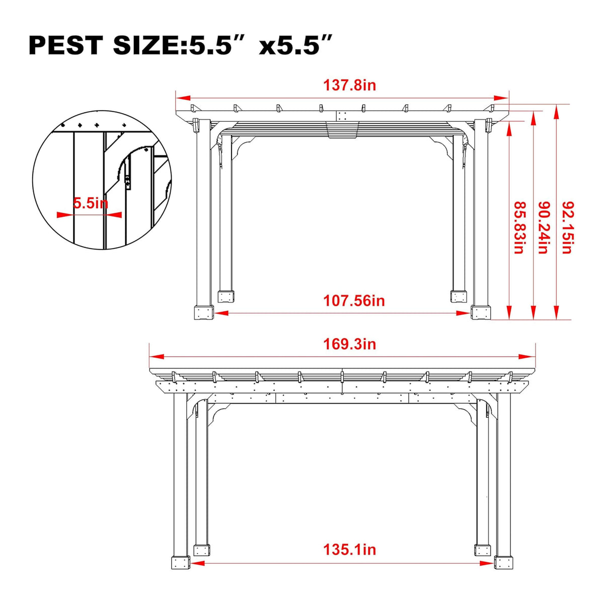 Premium Outdoor Cedar Wood Pergola with Slatted Roof