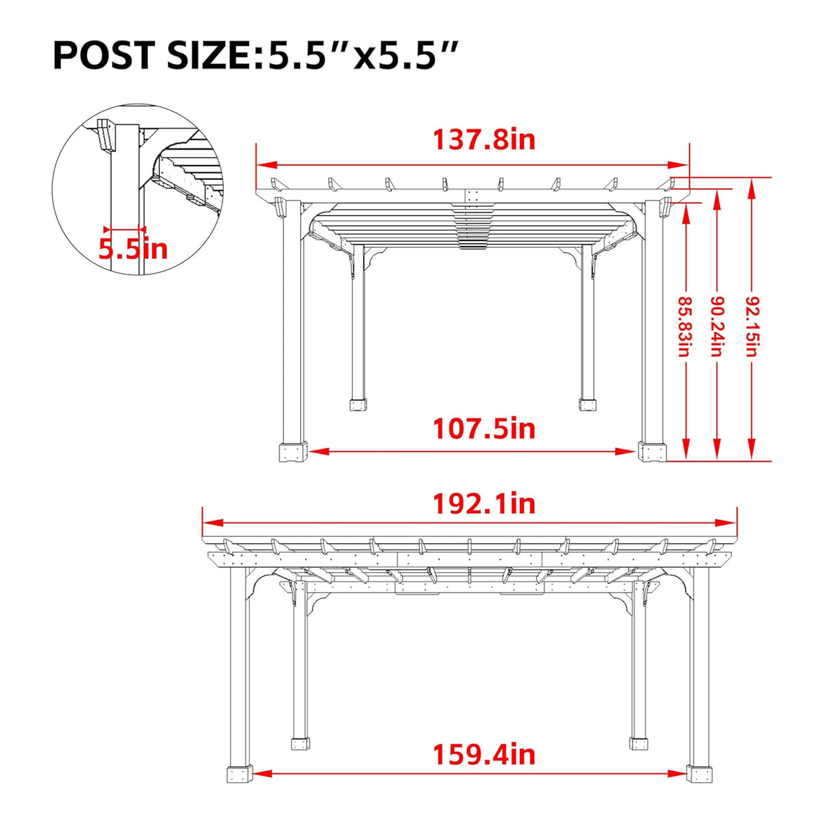 Premium Outdoor Cedar Wood Pergola with Slatted Roof