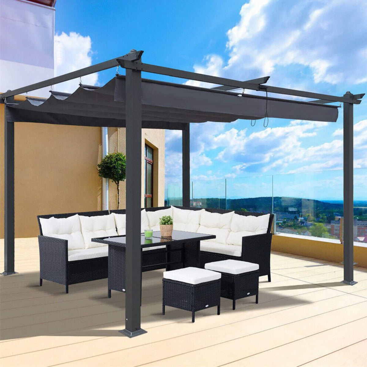 10x13ft Premium Outdoor Patio Retractable Pergola with Canopy